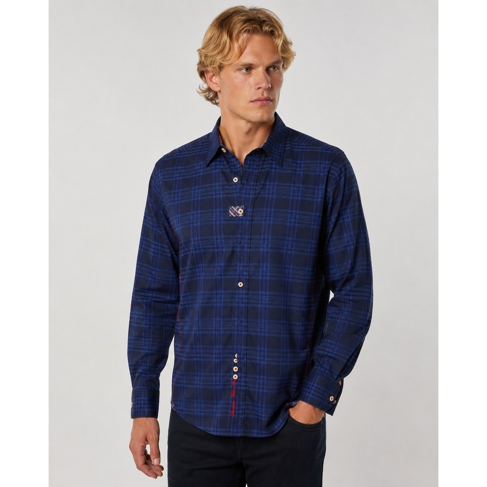 Robert Graham Freshly Laundered Blue Plaid Button Down Shirt Mens L Cotton